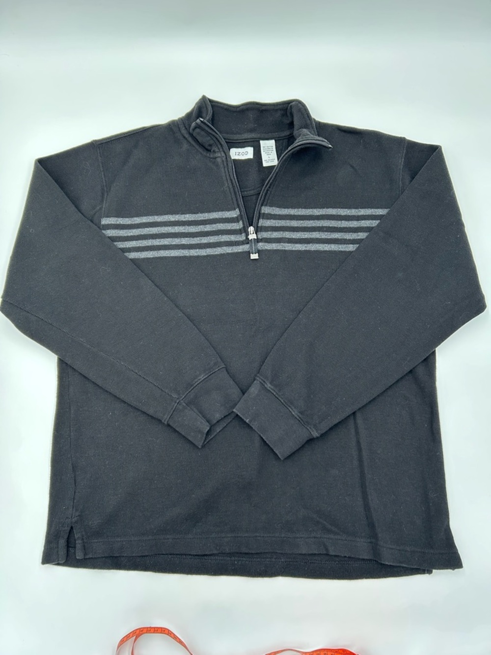 Izod Black Quarter-Zip Sweater with Gray Stripes L